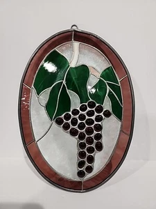 Sonnenfänger oval Buntglas Fenster hängend Trauben und Blätter 9,5”X13” - Bild 1 von 9