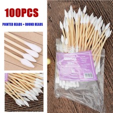 100pcs Double Head End Cotton Swabs Applicator Wooden Stick Tips Cleaning Tool