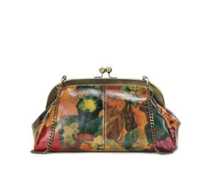 Patricia Nash Mia Kisslock Floral Clutch Detachable Chain Strap Leather Exterior - Picture 1 of 12