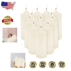 12 velas clásicas de pilar de marfil - sin humo, sin goteo y elegantes 3x9 para eventos - Imagen 1 de 4