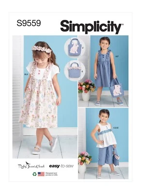 SIMPLICITY 9559 CHILDS DRESS TOP PANTS PURSE HEADBAND Sewing Pattern Sizes 3 - 8 - Image 1 of 4
