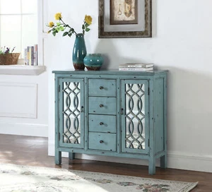 Rue 4-Drawer French Country Rustic Style Accent Cabinet In Antique Blue - Picture 1 of 6