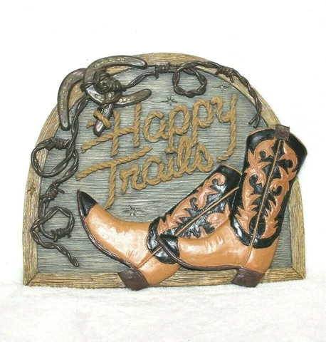 Vintage 90's Happy Trails Wall Hanging 3D Southwestern Texas Boots Rodeo Cover
