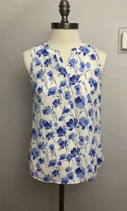 Talbots Top Blouse White Blue Floral P XSP Petite NWT NEW Tulip - Picture 1 of 3