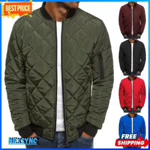 Men's Bomber Outwear Sports Jacket Quilted Casual Loose Winter Coat Warm Jackets - Picture 1 of 30