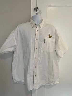 Columbia PFG Button Down White Short-Sleeve Shirt W/ Embroidered Trout Tail XL - Image 1 of 4