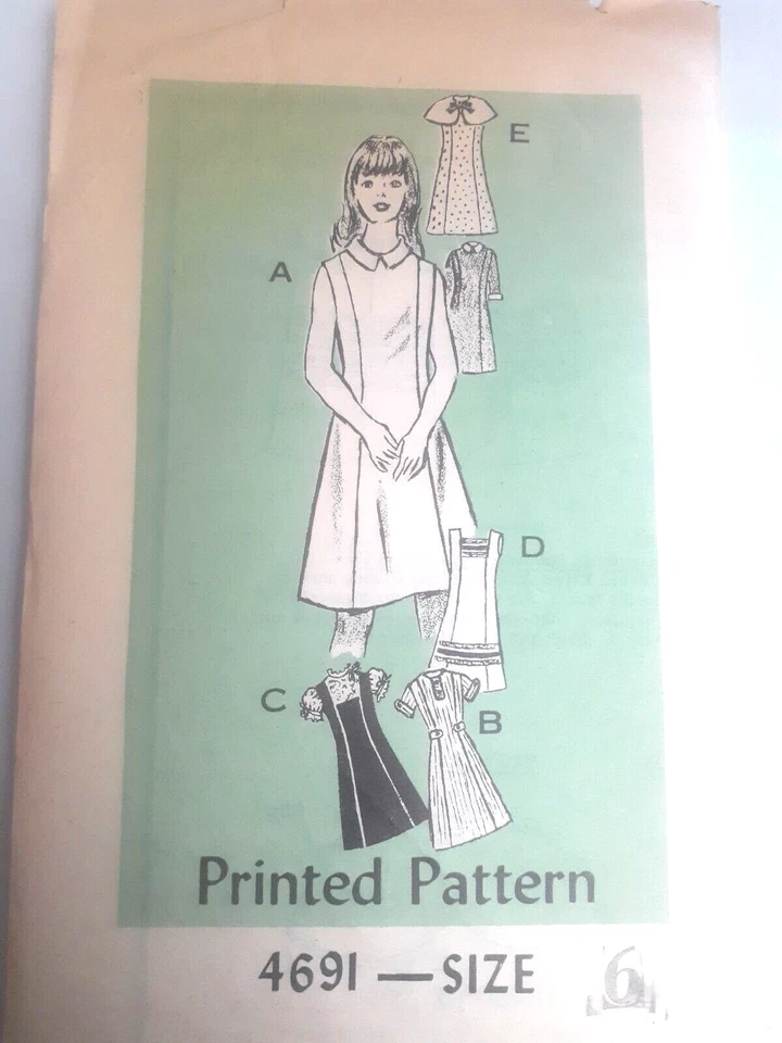 Dress Princess A Line Girls 6 Sewing Pattern 4691 Mail Order VTG UC Sleeveless - Image 1 of 4