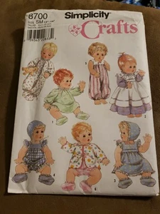 Simplicity 8700 Baby Puppenkleidung Schnittmuster Größe 13"-14" ungeschnitten - Bild 1 von 2