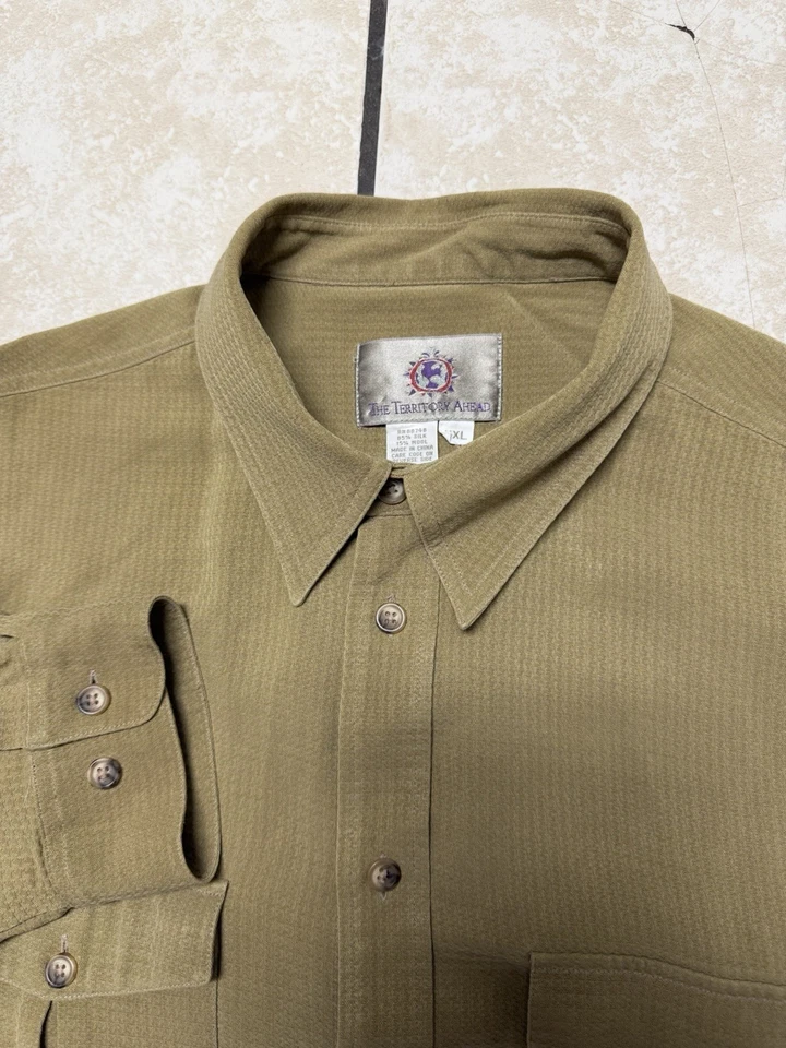 The Territory Ahead Shirt Mens XXL Silk Wool Blend Brown Textured Button Up - Image 1 of 4
