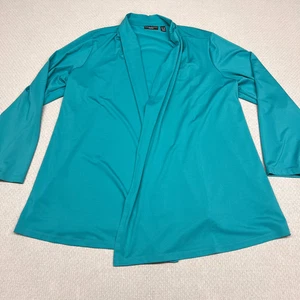Susan Graver Cardigan Top Womens 2x Teal Blue Artisan Open Front Preppy Stretch - Picture 1 of 7