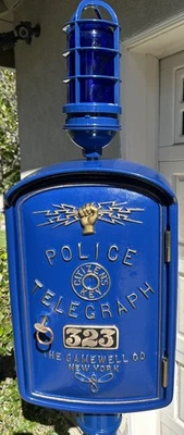 Gamewell Police Call Box With Dial Phone, Pedestal And Cage Light - Image 1 of 4
