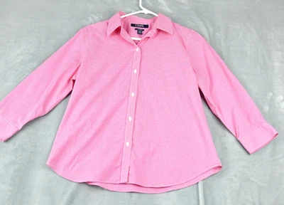 Camisa Chaps Mujer Pequeña Grande Rosa Cuadros Sin Hierro Algodón Abotonada Foto 1 de 4