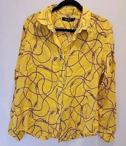 Lauren Ralph Lauren Button Longsleeve Shirt Chains Graphic Womens size XL - Picture 1 of 7