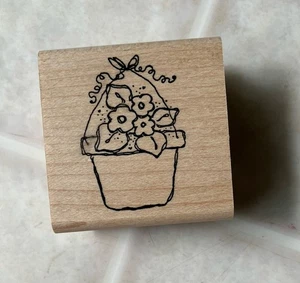Imaginations! Blooming Flower Pot Wood Mounted Rubber Stamp C547 1.75 X 1.5 - Picture 1 of 4