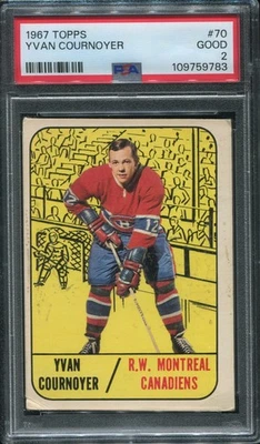 1967-68 TOPPS # 70 YVAN COURNOYER MONTREAL CANADIENS PSA 2 Good Make an offer - Image 1 of 2