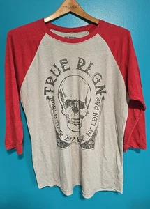 True Religion XL WORLD TOUR 2002 SKULL Raglan Tee Vintage Red Heather Gray  - Bild 1 von 7