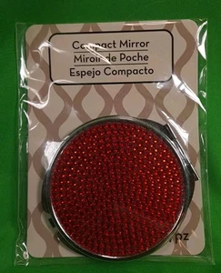 New Compact Double Sided Mirror - Red Sparkle Rhinestones Crystals Bling - Picture 1 of 3