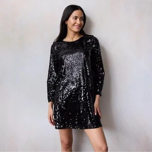 NWT LC Lauren Conrad Mini Swing Party Dress Black Sequins Size XS - Picture 1 of 3