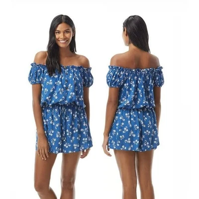KATE SPADE Azul Branco Estampa de Dente-de-Leão Fora do Ombro Romper Cover-Up Praia Extra Grande = 16 - Imagem 1 de 4