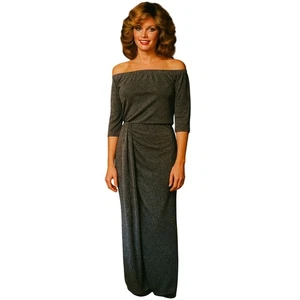 Vintage 70er schwarz silber metallic High Side Wiggle Maxikleid - Bild 1 von 8