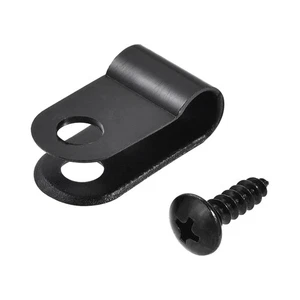 5.3mm Nylon R Type Cable Clip Wire Clamp with Screws Black, 50pcs - Afbeelding 1 van 5