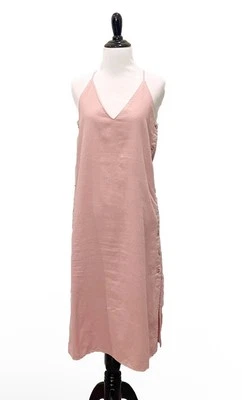 Linen Lux Shift Sun Dress Womens Small Pastel Pink Tank Full Button Minimalist - Image 1 of 4