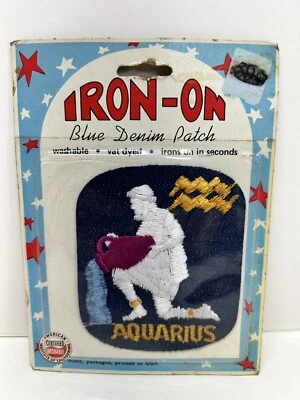 Vintage Aquarius Zodiac Astrology Iron On Embroidered Patch USA NOS - Image 1 of 3