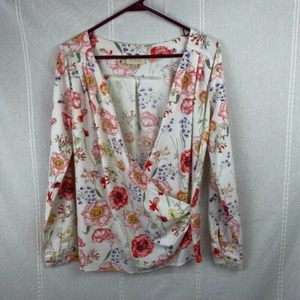 ModCloth White Pink Floral Faux Wrap Button Up Shirt Size XS - Picture 1 of 10