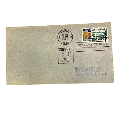 First Day Of Issue Water is Life Conservation 1960 Vintage Stamp Envelope Cover - Image 1 of 4