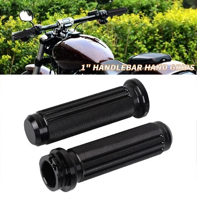 Black CNC Diamond 1" Handlebar Hand Grips For Harley Road King FLHR Softail FXST Foto 1 de 4