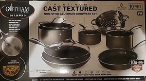 10-Piece Cast-Textured Aluminum Ti-Ceramic Nonstick Cookware Set in Platinum - Picture 1 of 2