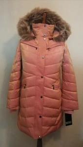 Badgley Mischka Iridescent Detachable Hood Puffer Parka Jacket Pink Size Small  - Picture 1 of 8