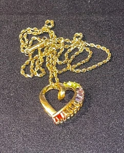 Nachlass schwerer massiver 14k goldfarbener Diamanten Herz ❤️18'' Anhänger & Halskette 9,28g - Bild 1 von 10