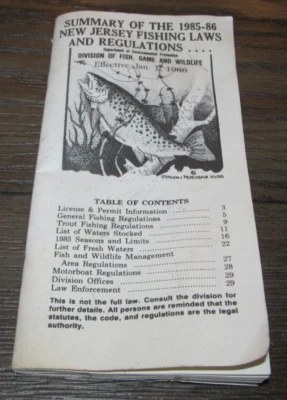1985-86 New Jersey Fishing Laws License Info. Fish, Game and Wildlife Booklet - Image 1 of 2