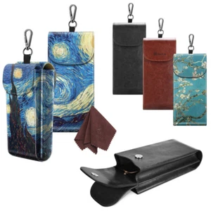 Double Glasses Case Portable Vegan Leather Eyeglass Case Pouch w/ Carabiner Hook - Picture 1 of 51