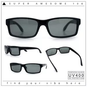 Gafas de sol clásicas irrompibles lentes de vidrio templado rectangulares estrechas todas negras - Imagen 1 de 8