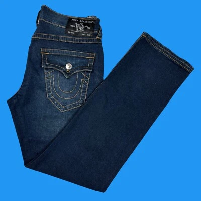 True Religion Mens Size 30x34 Ricky Flap SN Relaxed Straight Jeans Blue Denim - Image 1 of 4