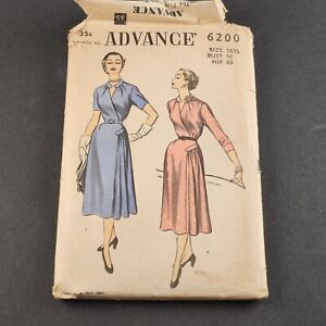 Advance 6200 Vintage Sewing Pattern 1950's Women's Dress Size 16½ Cut