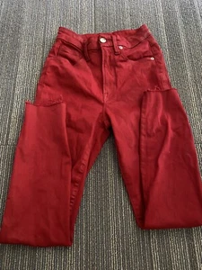 Good American Womens Red Waist Crop Waxed Denim Size 2/26 - Picture 1 of 12