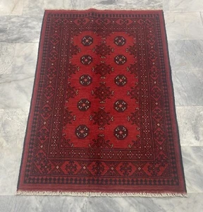 Genuine Afghan Turkmen Bokhara Hand Knotted Red & Black Wool Area Rug 99x146cm - Picture 1 of 3