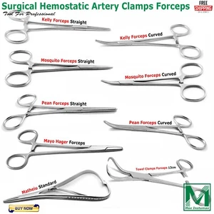 Surgical Hemostatic Artery Clamps Kelly Mosquito Pean Locking Pliers Forceps CE - Picture 1 of 46
