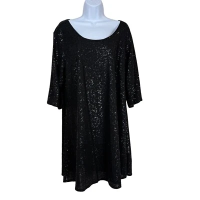 Blusa túnica Eileen Fisher Top Mujer 1x Lentejuelas Negras 100% Seda Cuello Redondo Foto 1 de 4