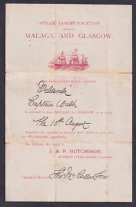 1872 1/2d BF Glasgow to Leith Printed Advert for Glasgow to Malaga Steam Ship VG - Picture 1 of 2