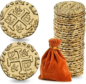 Metal Pirate Coins, Prefdo 35PCS X Large Gold Treasure Coin Set Spanish Doubloon - Picture 1 of 7