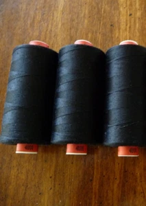 3 BLACK spools Metrosene All Purpose Poly Thread 1094 yds #4000 + Needle Booklet - Picture 1 of 8
