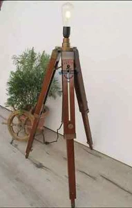 NAUTICAL WOODEN TRIPOD LAMP STAND ANTIQUE TRIPOD FLOOR LAMP "Without Shade" - Picture 1 of 11