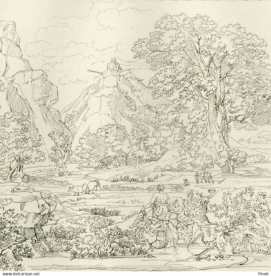 Nicolas Poussin Paysage Satyres observant des Nymphes au bord de l'eau - Gravur - Photo 1/3