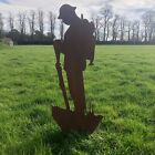 Large Metal Sign Lest We Forget Soldier Garden Statue Ornament Feature Rustic