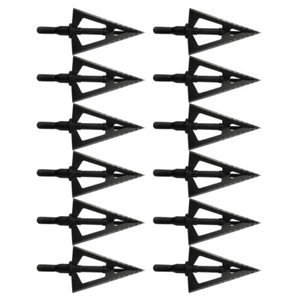 12Pcs 100 Grain Black Widow Stainless Steel Broadhead Bow Arrow Head 3 Blades - Picture 1 of 12