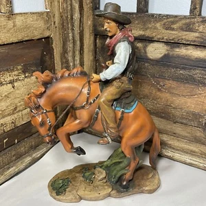 Western Cowboy On Horse Figurine Statue Resin 8 1/4”L x 12 3/4” H Equestrian - Picture 1 of 11
